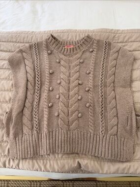 THML Taupe Cable Knit Crewneck Sweater Vest